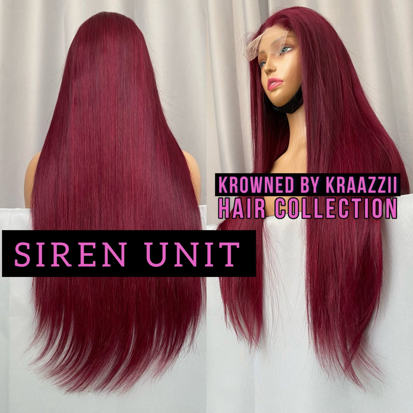 SIREN (Straight Transparent Lace #99j Burgundy Color Wig)