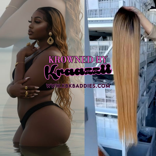 HONEY - NEW 13x6 HD BlackRoot/#27HoneyBlonde Straight Frontal Wig