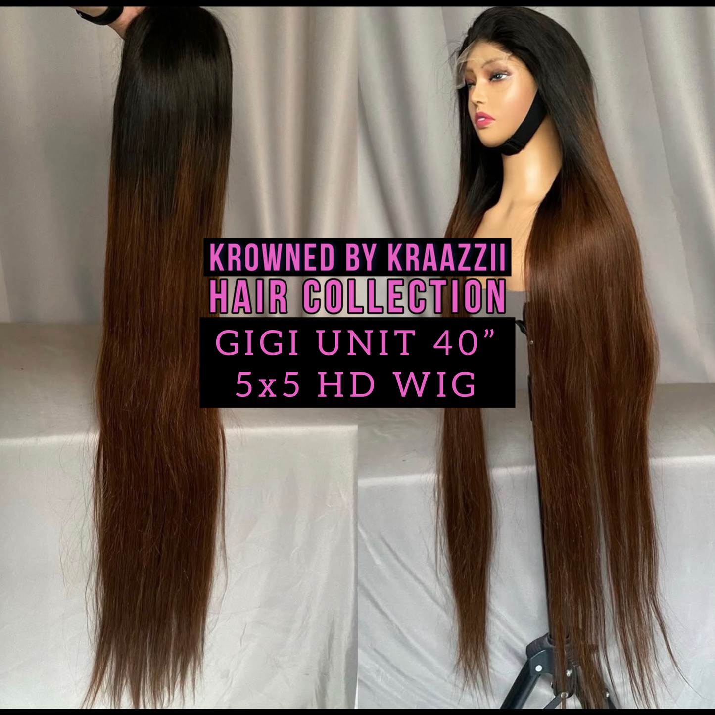 GIGI (Straight HD Black/Brown Ombré 5x5 Closure Wigs)