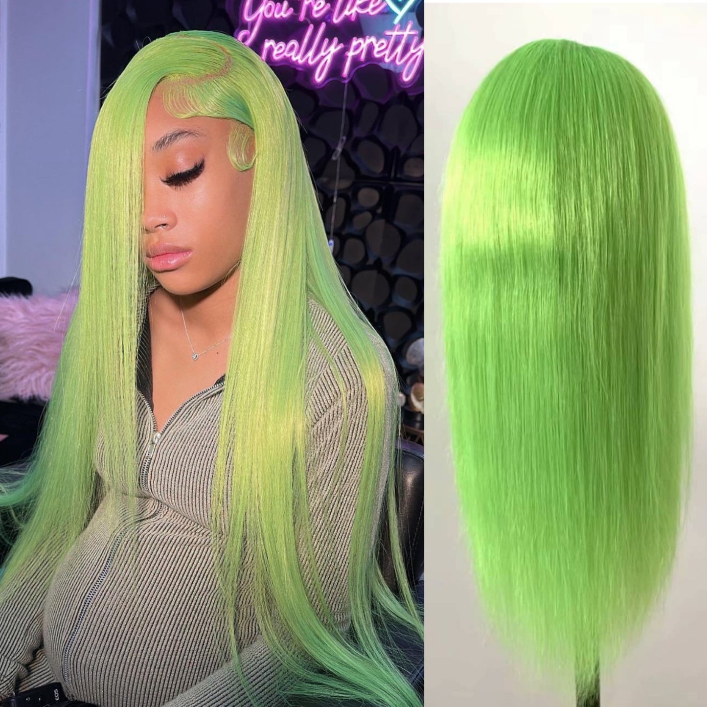 NEW 13x6 HD Straight “Slime Green” Frontal Wig