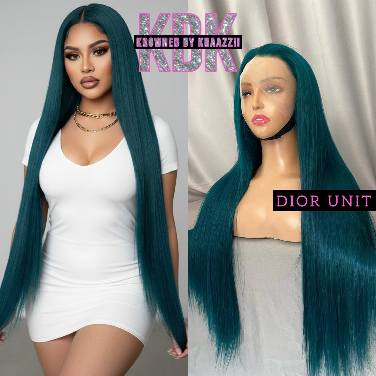 DIOR (Straight Transparent Lace Emerald Green Color Wig)