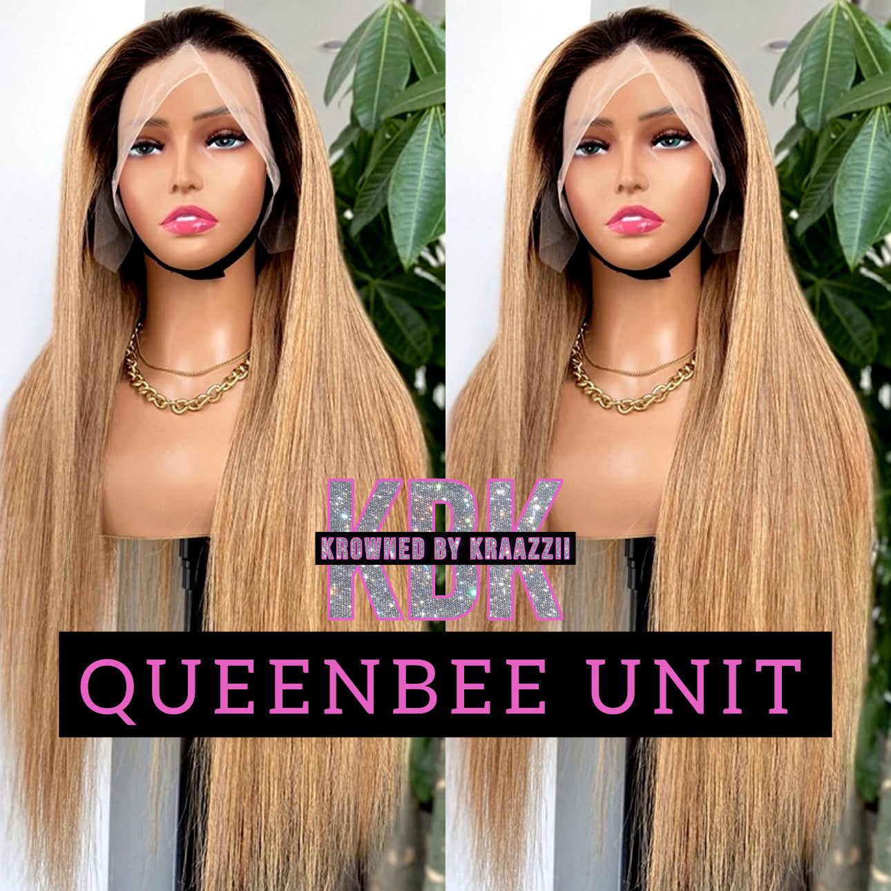 QUEENBEE (Straight HD Honey Brown w/ Black Roots Lace Wig)