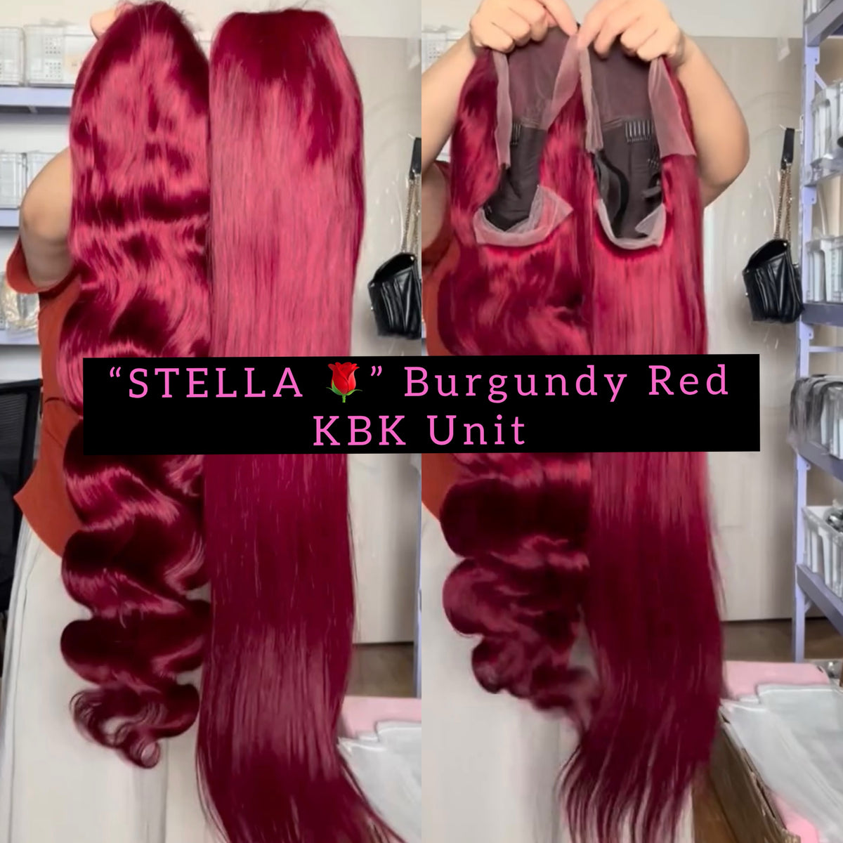 STELLA (Straight & Burmese Curly Burgundy Red Transparent Lace Wig)