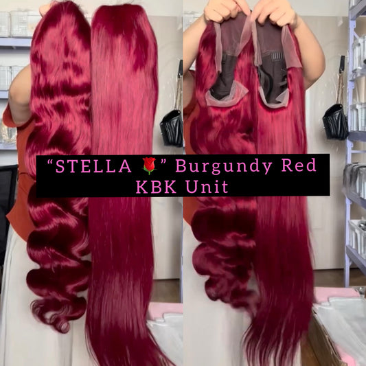 STELLA (Straight & Burmese Curly Burgundy Red Transparent Lace Wig)