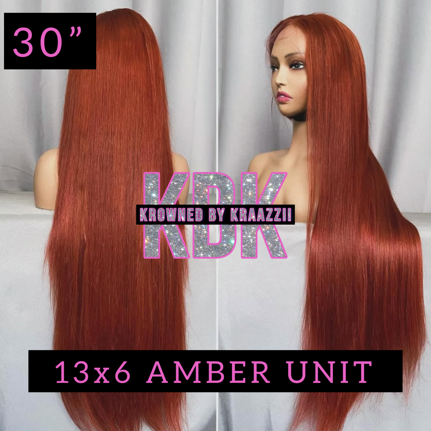 AMBER (Straight Transparent Dark Ginger Lace Wig)