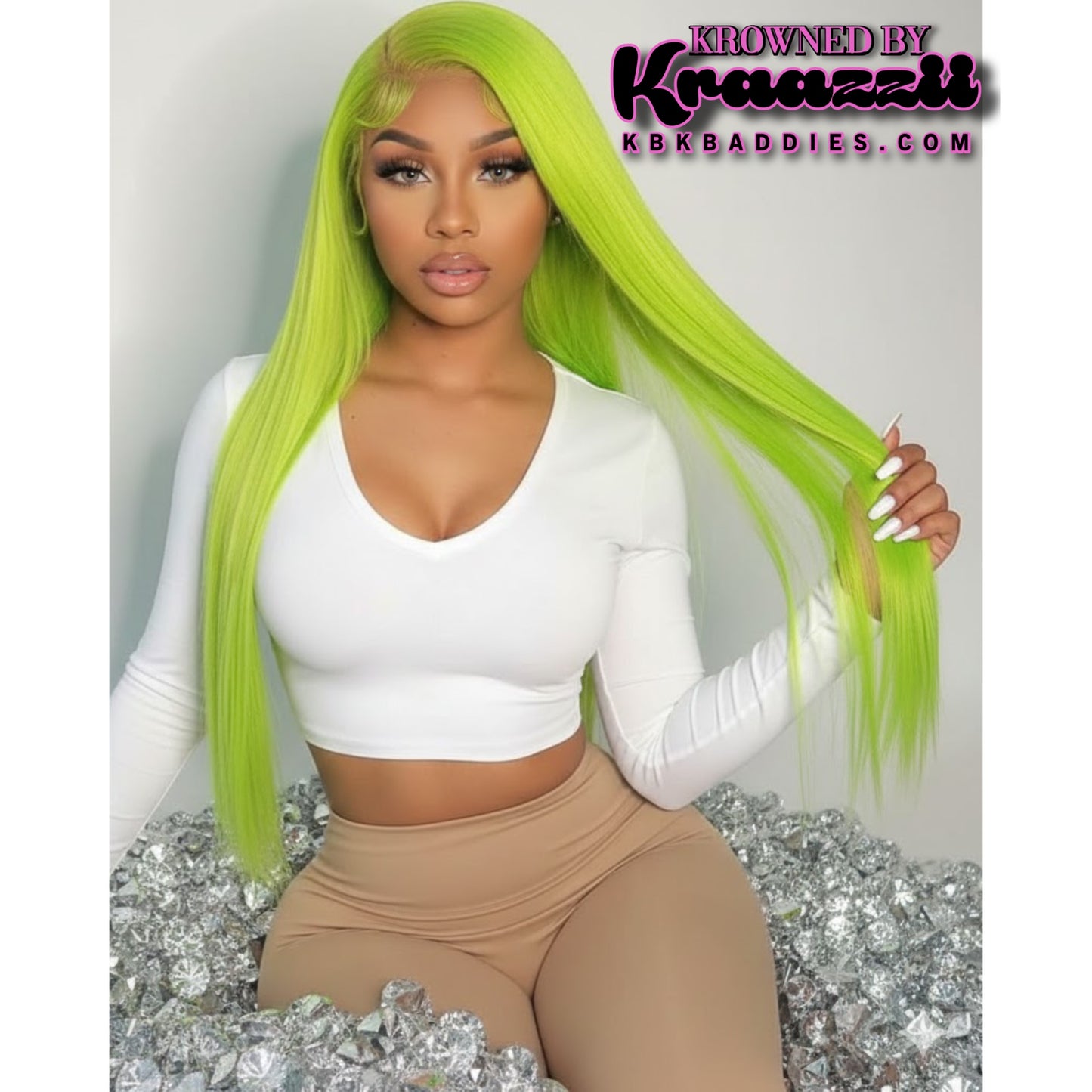 MIMI - NEW 13x6 Straight Slime Green Frontal Wig