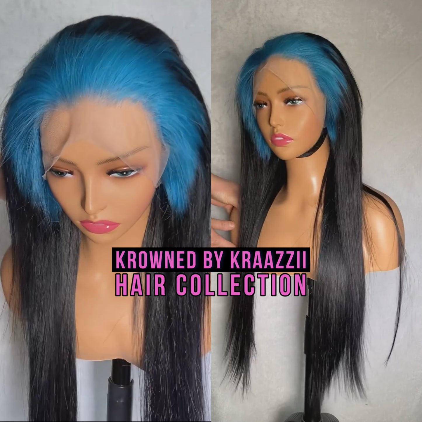 ZORA (Straight Transparent Blue Root / Black Colored Wig)