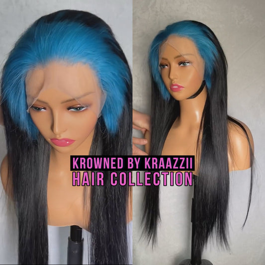 ZORA (Straight Transparent Blue Root / Black Colored Wig)