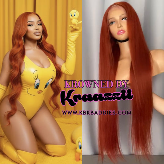 AMBER - NEW 13x6 HD Straight “Dark Ginger” Frontal Wig