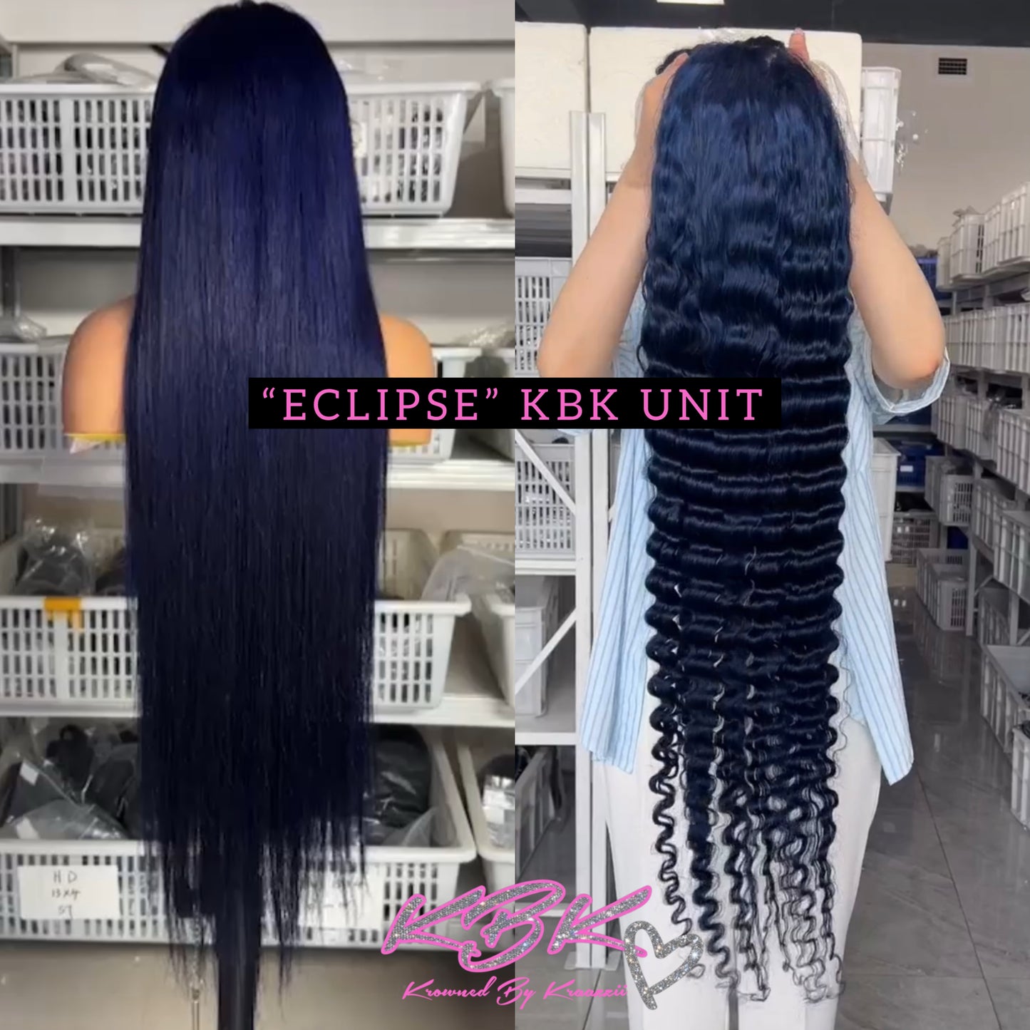 ECLIPSE (Straight & Deepwave MidNight Blue Transparent Lace Wig)