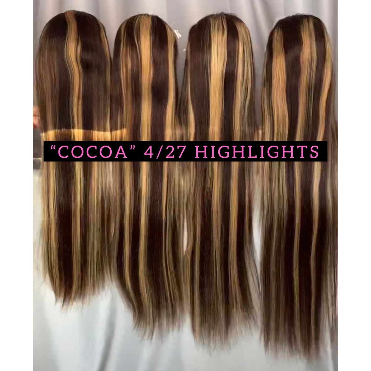 COCOA (Straight HD Lace Custom #4/27 Chocolate Brown Highlights Wig)