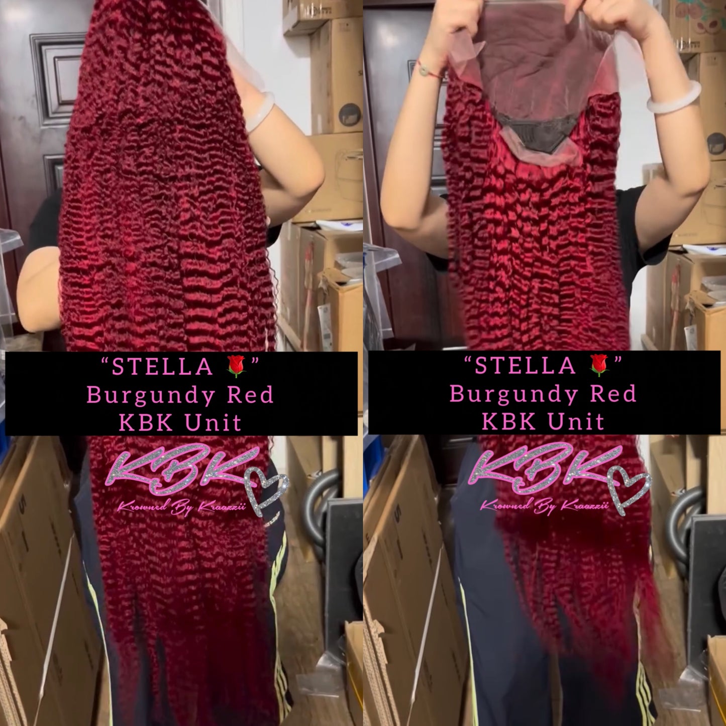 STELLA (Straight & Burmese Curly Burgundy Red Transparent Lace Wig)