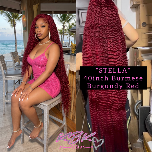 STELLA (Straight & Burmese Curly Burgundy Red Transparent Lace Wig)