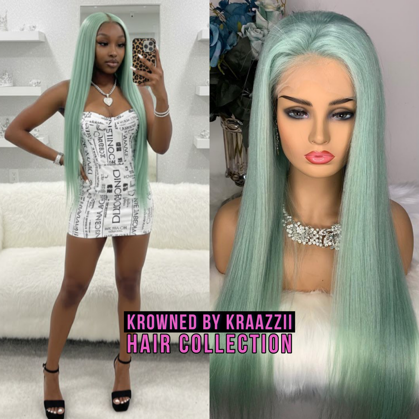 IVY (Straight Transparent Mint Green Lace Wig)