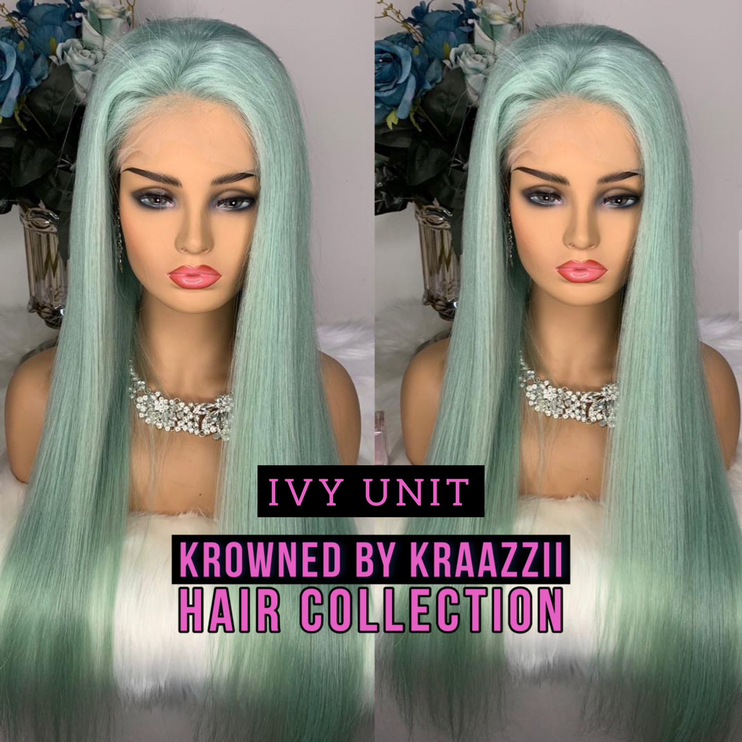 IVY (Straight Transparent Mint Green Lace Wig)