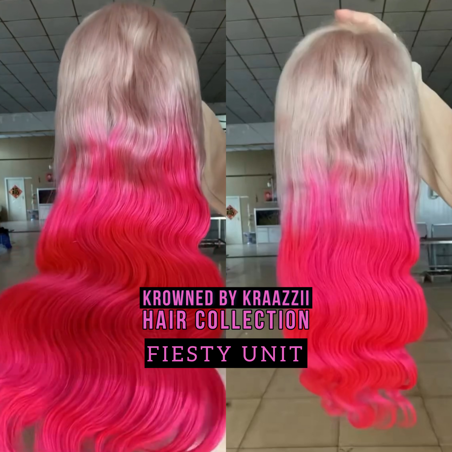 FIESTY (Bodywave & Straight Transparent Silver/HotPink Ombré Lace Wig)