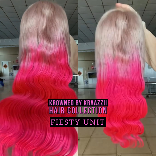 FIESTY (Bodywave & Straight Transparent Silver/HotPink Ombré Lace Wig)