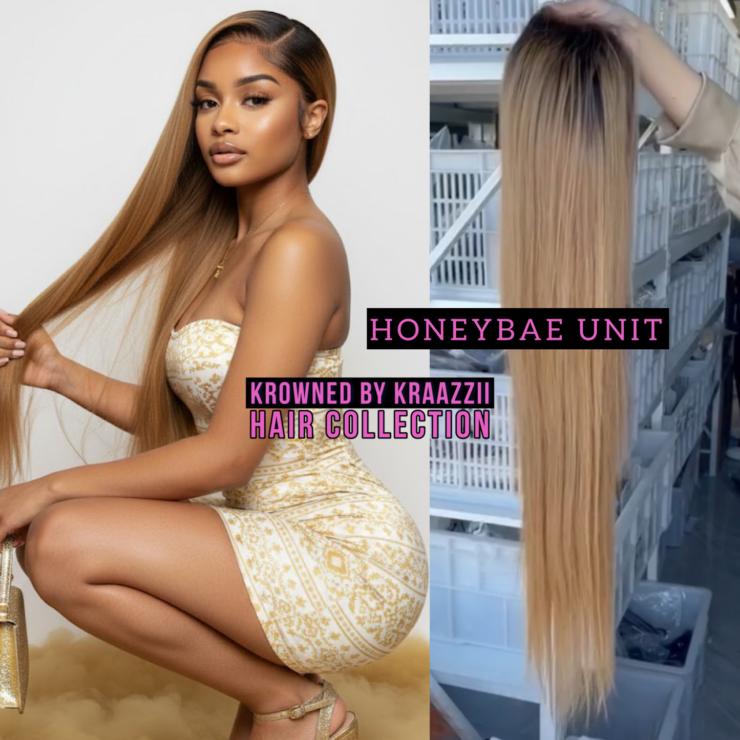 HONEYBAE (Straight HD Honey Brown w/ Black Roots Lace Wig)