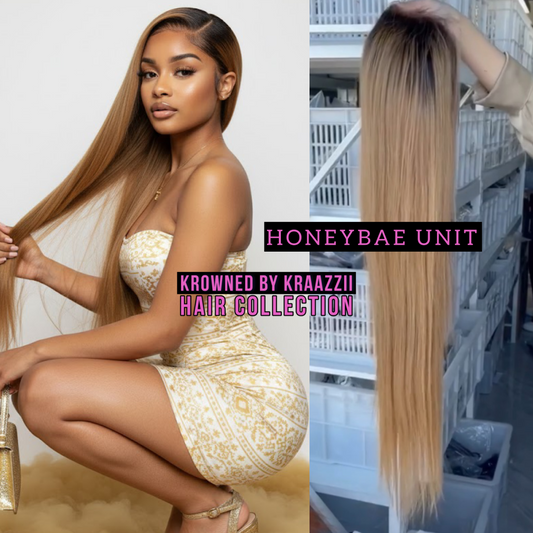 HONEYBAE (Straight HD Honey Brown w/ Black Roots Lace Wig)