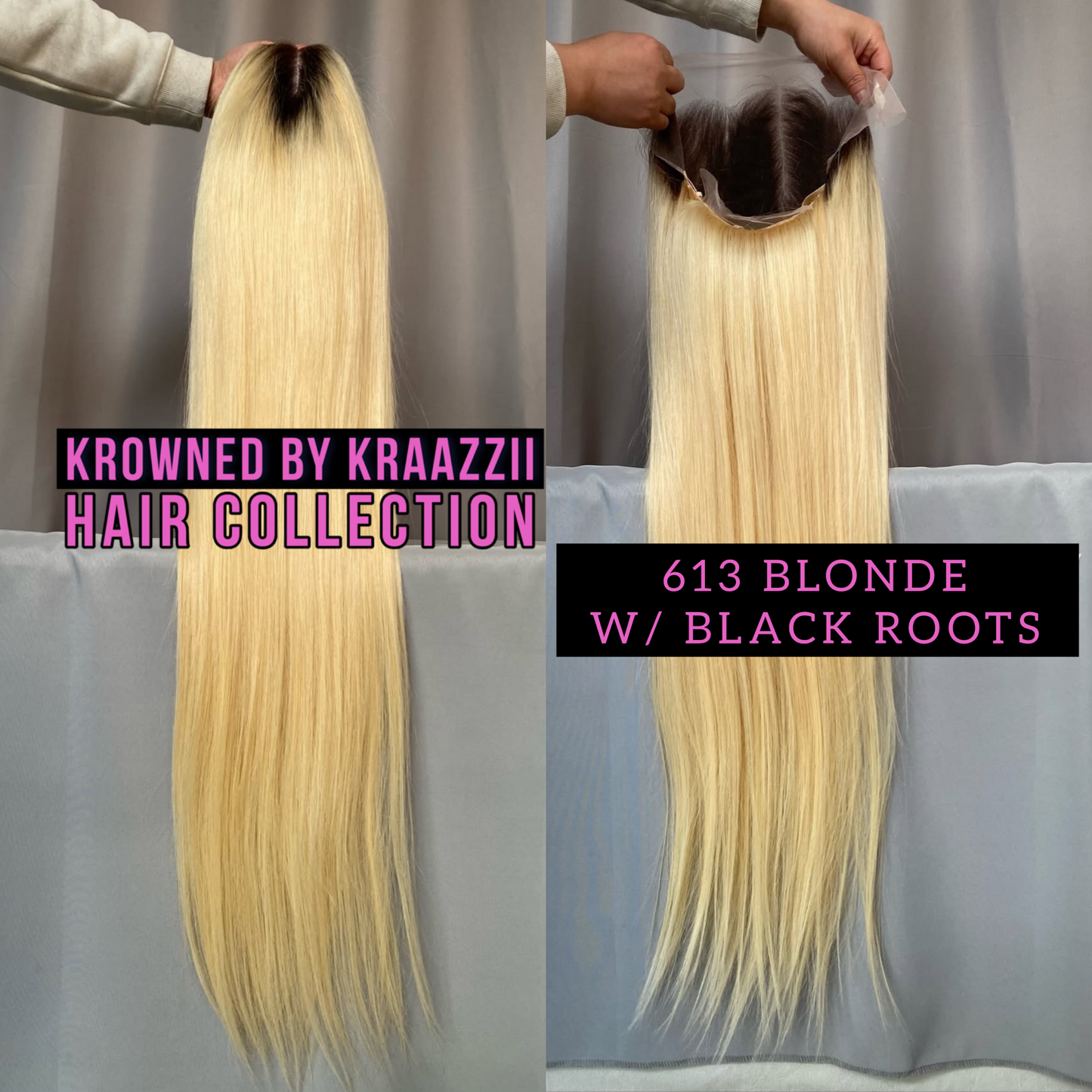 NICOLE (Straight HD #613 Blonde w/ Black Roots Lace Wig)