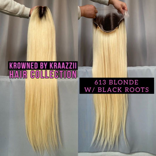 NICOLE (Straight HD #613 Blonde w/ Black Roots Lace Wig)