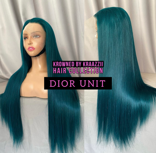 DIOR (Straight Transparent Lace Emerald Green Color Wig)