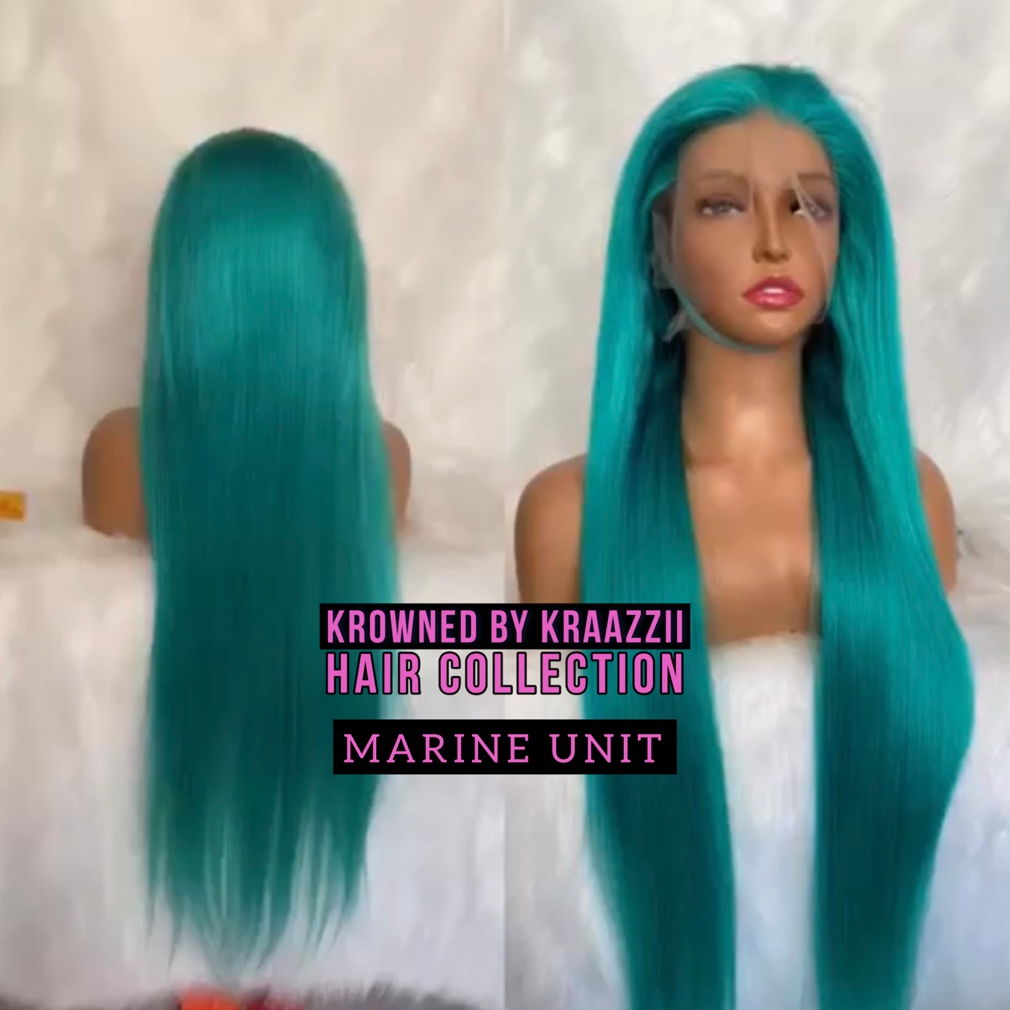MARINE (Straight Transparent Lace Emerald Blue Wig)