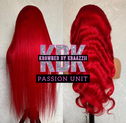 PASSION (Straight & Bodywave Ruby Red Transparent Lace Wig)