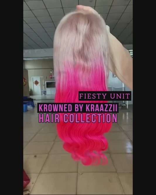 FIESTY (Bodywave & Straight Transparent Silver/HotPink Ombré Lace Wig)