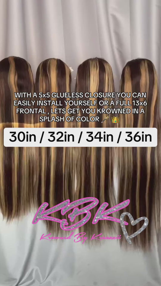 COCOA (Straight HD Lace Custom #4/27 Chocolate Brown Highlights Wig)